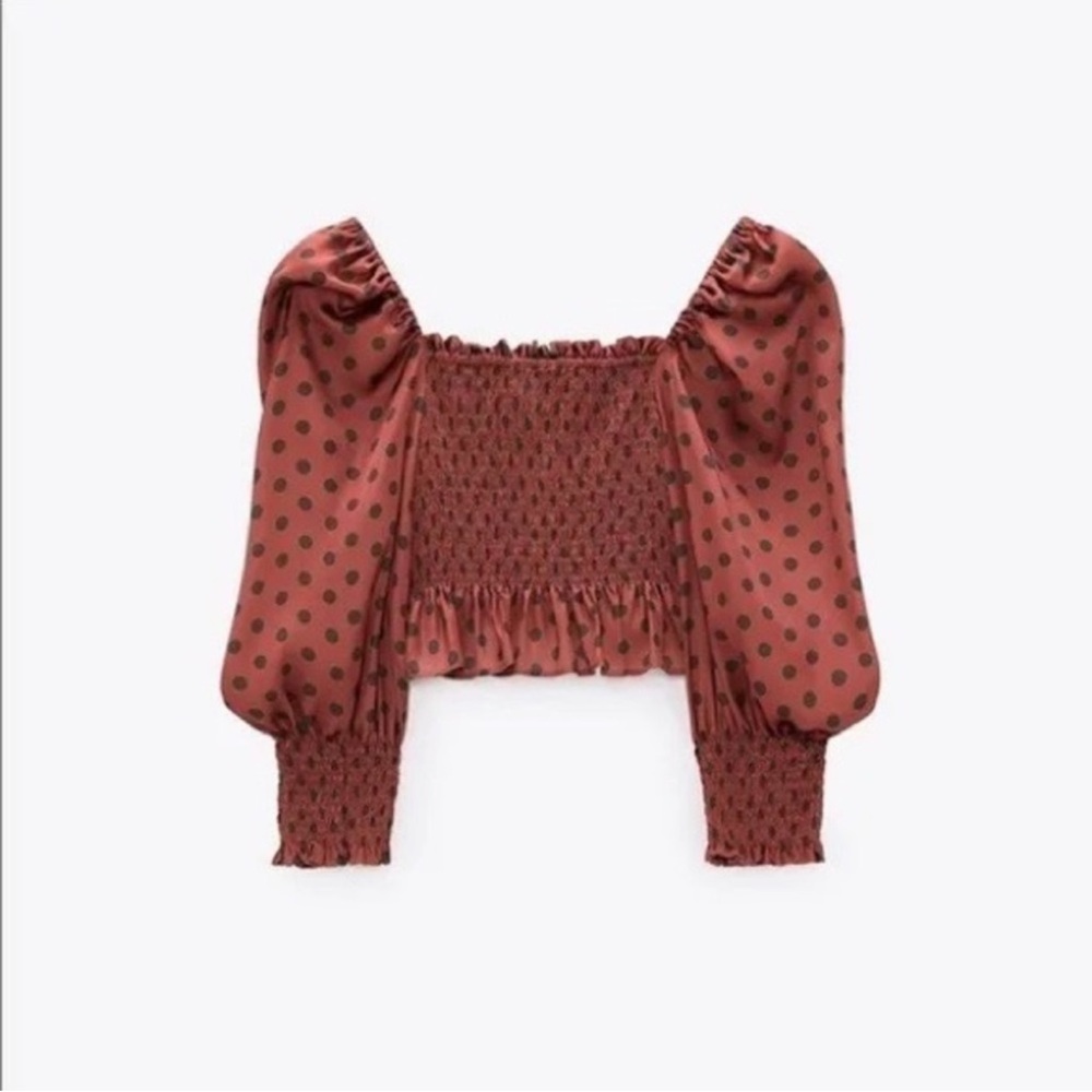 Rust Polka Dot Smocked Top